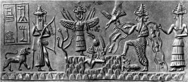 Боги Энки Уту и Инанна Оттиск печати аккадского времени III тыс до н э - фото 3