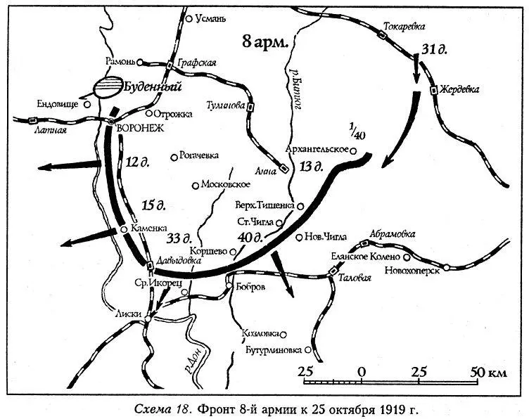 Схема 19 Левый фланг 13й армии и корпус Буденного к 29 октября 1919 г Схема - фото 18