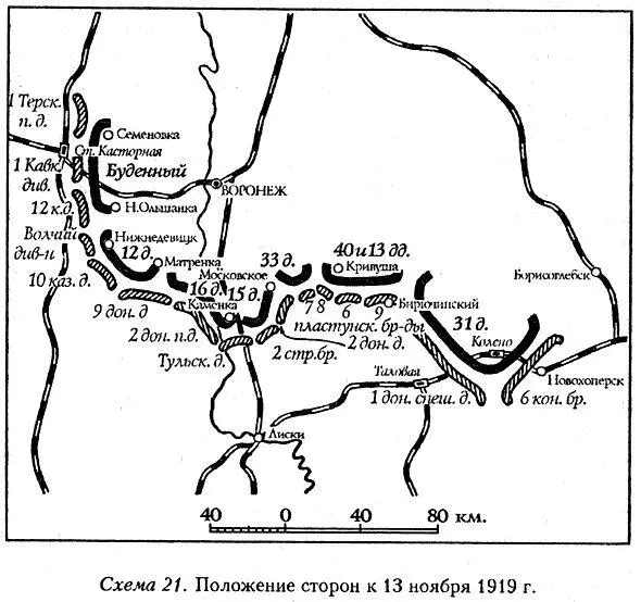Схема 22 Положение и задачи корпуса Буденного на 13 ноября 1919 г - фото 21