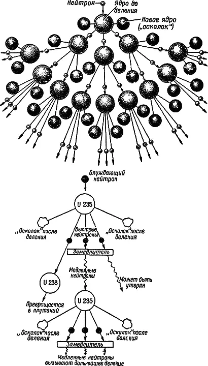 Рис 10Схема цепной реакции деления урана 235 Сверху без замедлителя в - фото 38