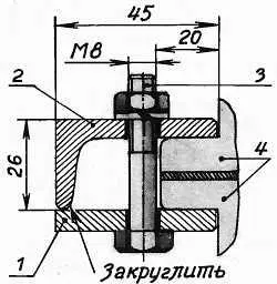 Рис 72 Крепление трубы 1 пластина 2 уголок 3 болт с гайкой и шайбой - фото 39