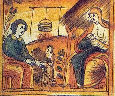 Крестьянская семья Миниатюра Синодика Вологодской церкви XVII в Рождение - фото 49