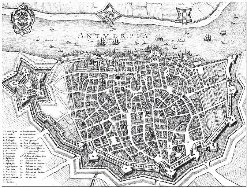 Антверпен Гравюра картографа Маттеуса Мериана 1641 Точкой отмечена - фото 25