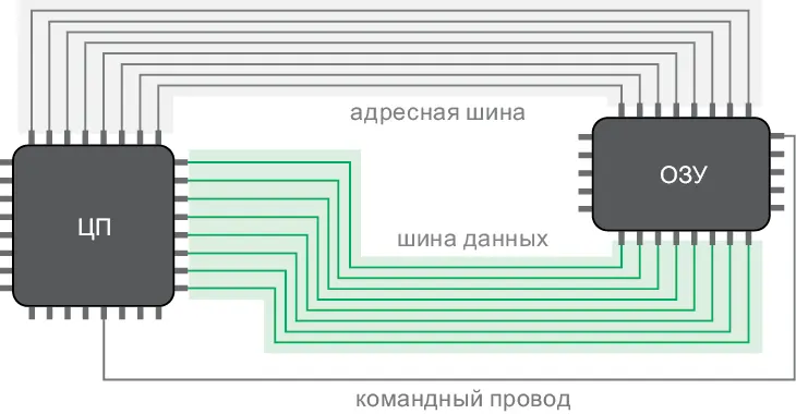 Рис 75ЦП подключен проводами к ОЗУ Процессор Центральный процессор имеет - фото 214