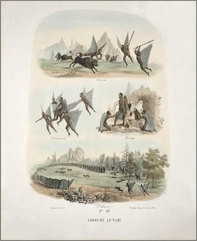 Гаэтано Дура Лунные обитатели Литография из лунной сюиты Неаполь 1836 - фото 10