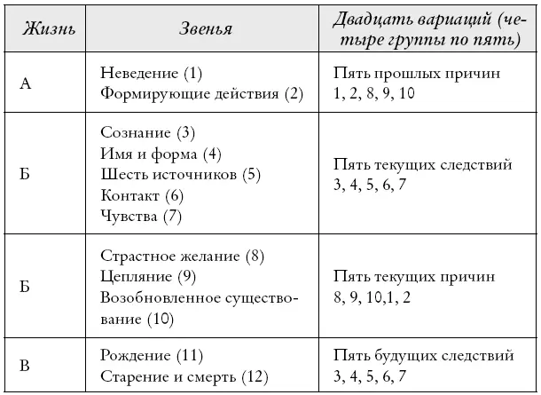 Столбец звенья показывает что наша текущая жизнь Б коренится в неведении - фото 26