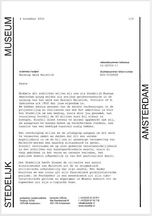 TRANSLATION STEDELIJK MUSEUM LETTER 4 November 2015 Subject Purchase of - фото 152