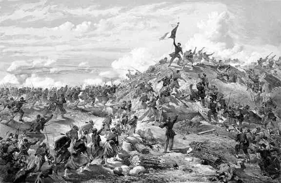 Уильям Симпсон Штурм Малахова кургана Гравюра 1855 После падения - фото 119
