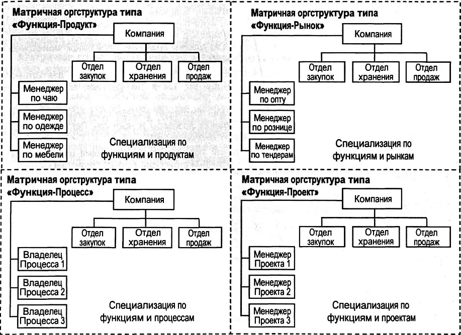 Рис 514 Четыре типа матричной оргструктуры на примере компании Эврика - фото 167
