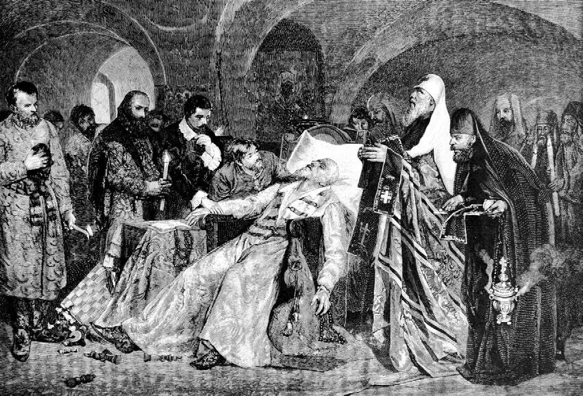 Смерть царя Ивана Грозного 1888 г Гравюра из русского еженедельного журнала - фото 73