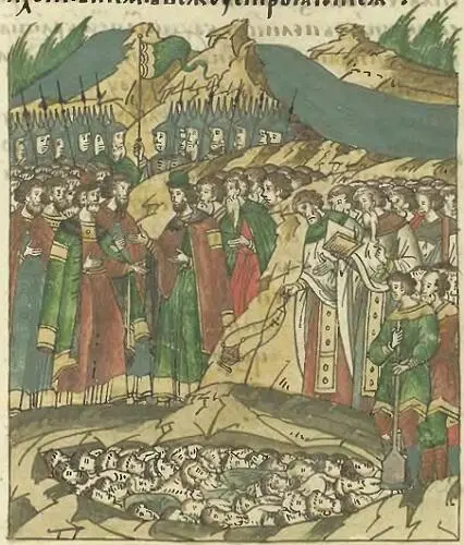 Рис 13 Погребение воинов Миниатюра Лицевого свода XVI в В историю Руси 1380 - фото 15