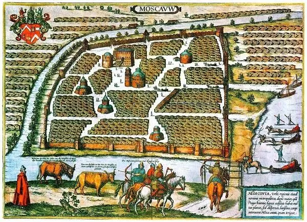 План Москвы Раскрашенная гравюра из издания С Герберштейна XVI в Император - фото 19