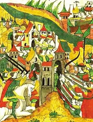 Взятие Нарвы 1558 г Миниатюра из Лицевого летописного свода Осада - фото 24