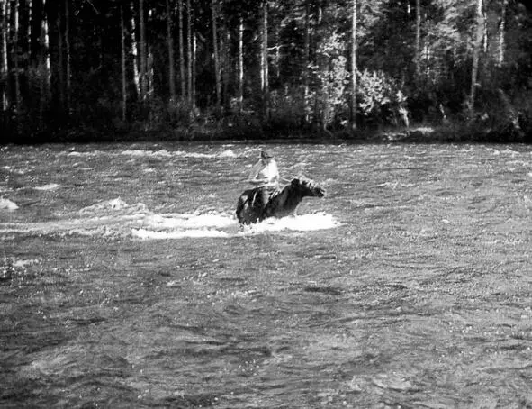 Юра Бедарев на броду Инеккечу Коровий брод Алтайский заповедник 1959 год - фото 137