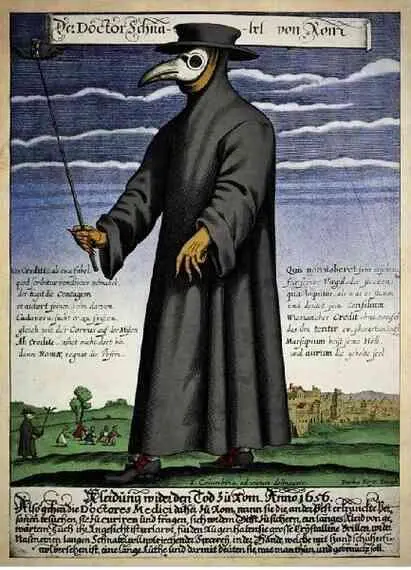 Чумной доктор с характерной маской Гравюра П Фюрста 1721 г Дурной воздух - фото 45