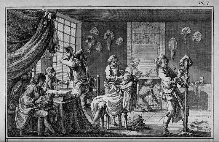 Ил 25 Цирюльня где изготавливают парики 1762 Один клиент сидит в центре - фото 44