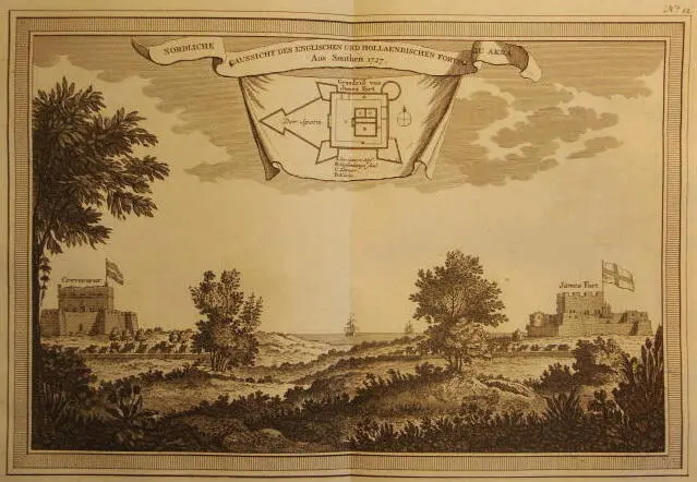 Форт Кревекер Голландия и Форт Джеймс Британия Литография 1727 года - фото 7