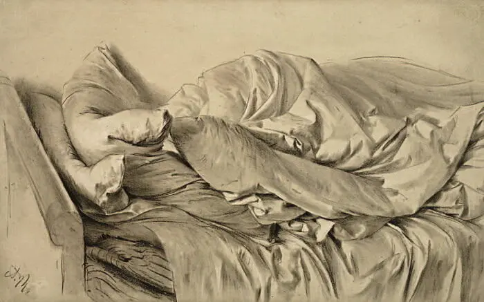 17 Адольф Менцель Неубранная постель Черный мелок бумага около 1845 года - фото 17