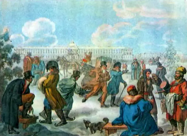 Катанье на Неве на коньках Гравюра И Коперета с рисунка Е Карнеева 1820е - фото 13