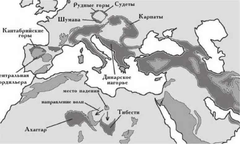 Рис 33 Кратер в центральной Европе окруженный горами Судеты Рудными и - фото 36