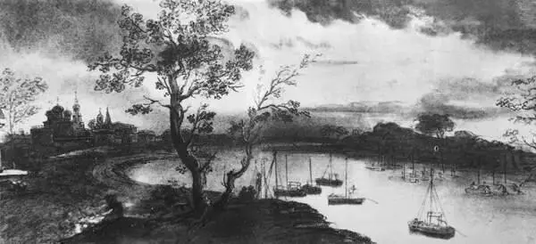 Пейзаж с рекою в лунную ночь 1810е годы Бумага итальянский карандаш - фото 7