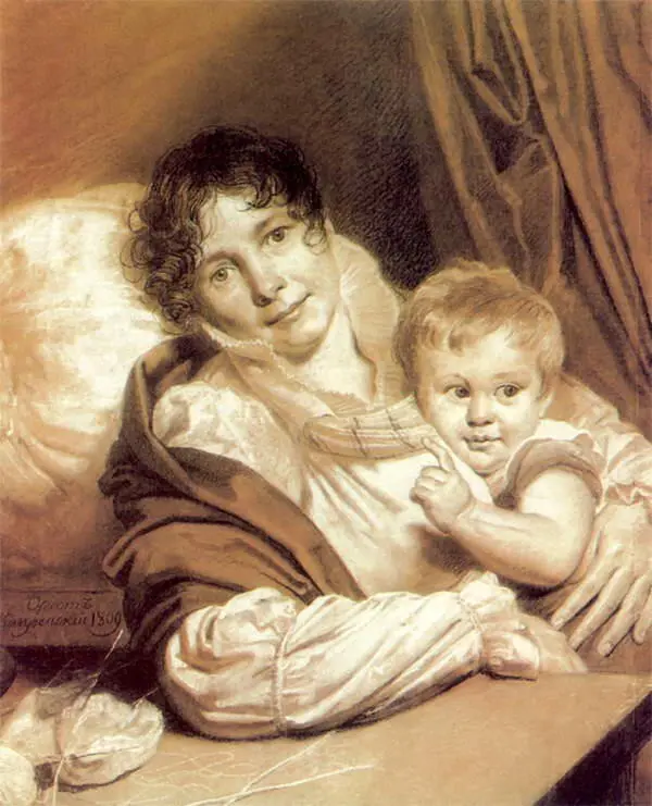 Мать с ребенком Прейс 1809 Бумага итальянский карандаш мел Москва - фото 22