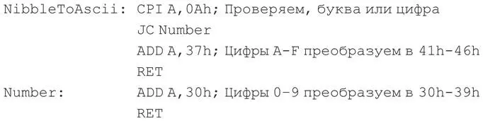 Следующая подпрограмма дважды вызывает подпрограмму NibbleToAscii для - фото 444