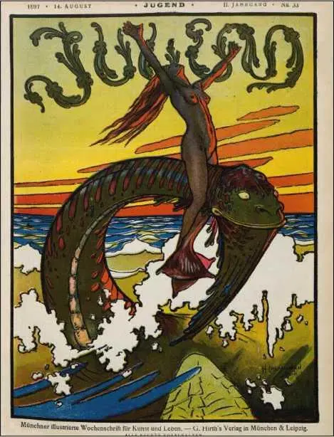X Кристиансен Русалка и морской змей Обложка журнала Югенд 1897 - фото 23