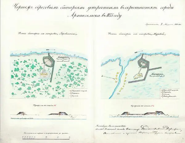 Чертеж береговых батарей на островах Бревенник и Муравой 1855 г Из фондов - фото 64