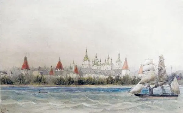 Вид Соловецкого монастыря со стороны моря Акварель 1855 г The National - фото 85