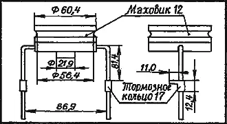 Рис 111 Маховик 12 тормозное кольцо 17 в прялкеприставке к швейной - фото 118