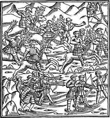 Финское войско на лыжах и оленях Гравюра книги Олафа Магнуса История северных - фото 9
