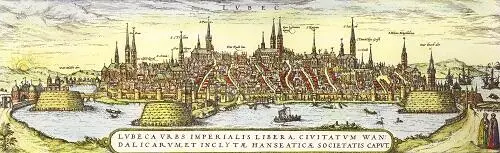 Любек Панорама города и гавани Гравюра XVII в Сквайре Фердинанд 2002 С - фото 41