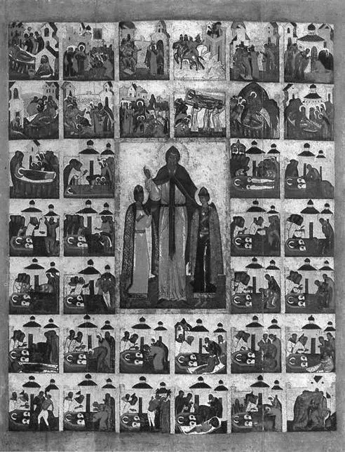 Новгородская икона XVI века с житийными клеймами Часто святые на иконах - фото 34