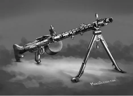 Немецкий пулемет MG34 в ручном варианте с коробом для ленты на 50 патронов - фото 3