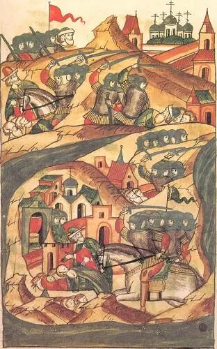 Немецкие рыцари завоевывают псковскую землю Миниатюра Лицевого свода XVI в - фото 6