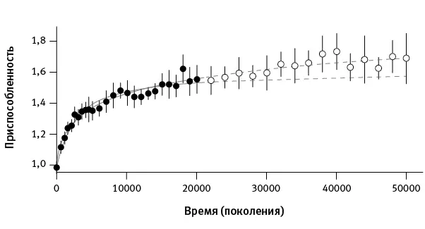 рис 11Рост приспособленности бактерий за 50 000 поколений Точками первые - фото 6