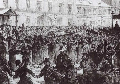 Похороны Некрасова Гравюра А Крыжановского по рисунку А Балдингера 1878 г - фото 82