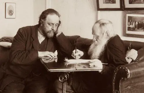 Л Н Толстой и В Г Чертков в кабинете яснополянского дома 1909 г - фото 232