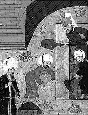 Вероятно Мимар Синан у могилы Сулеймана I Старинная миниатюра 1550 1557 - фото 56