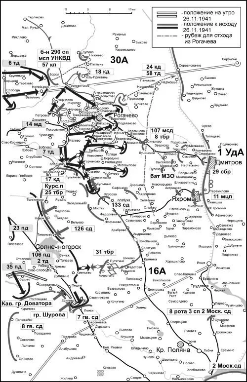 Положение на правом фланге Западного фронта 26 ноября 1941 г Согласно этому - фото 33