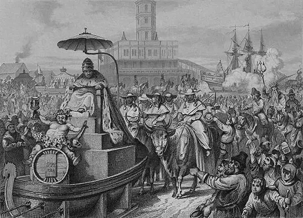 Петровская маскарадная процессия 1722 год Гравюра XVIII века Участник - фото 139