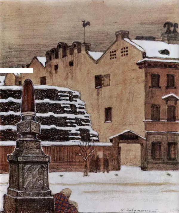 В ротах Зима в городе Акварель белила 1904 Петербург Масло 1914 - фото 114