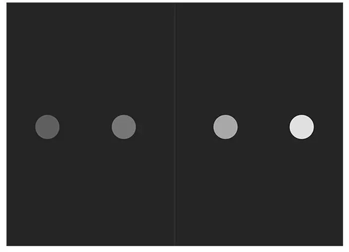 На следующем рисунке серый кружок слева на темном фоне выглядит светлее чем - фото 3