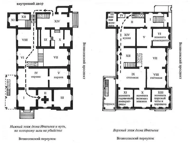 План верхнего и нижнего этажей дома НН Ипатьева Стрелками отмечен путь - фото 22