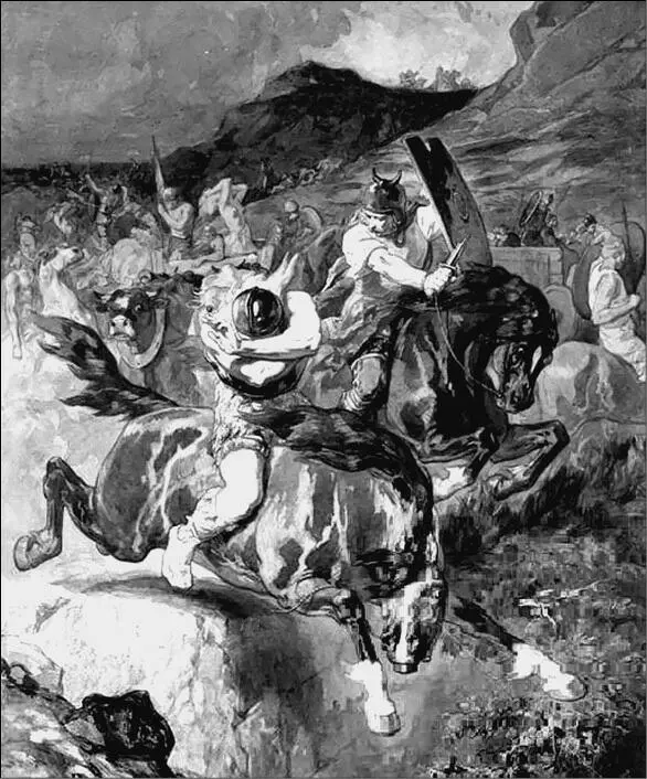 Битва франкских всадников Художник ЭВ Люмене Воины эпохи Меровингов - фото 6
