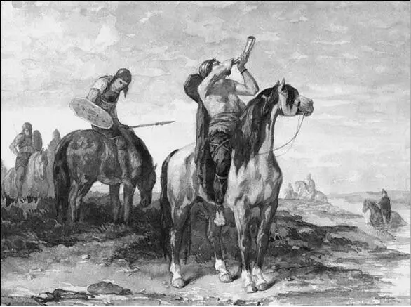Воины эпохи Меровингов Художник ЭВ Люмене Охота на дикую собаку в - фото 7