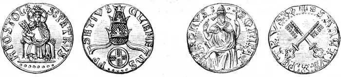 Слева золотая монета антипапы Климента VII 13781394 Справа серебряная - фото 424