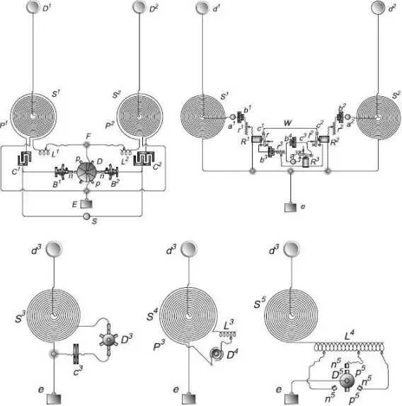 Патентная схема Теслы беспроводной передачи электрических сигналов D1 D2 d1 - фото 26