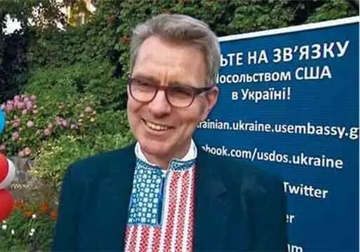 Посол Пайетт в украинской вышиванке стилизованной под американский флаг Когда - фото 73